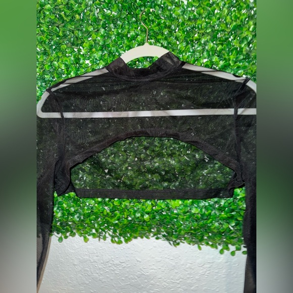 Black Sheer Long Sleeve Crop Top - Picture 2 of 3